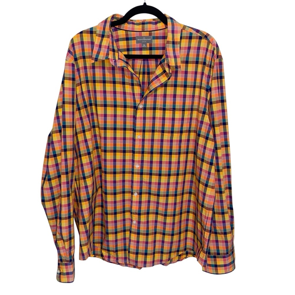 LL Bean Shirt Mens XL Signature Plaid Check Long Sleeve Button Slim Fit Preppy
